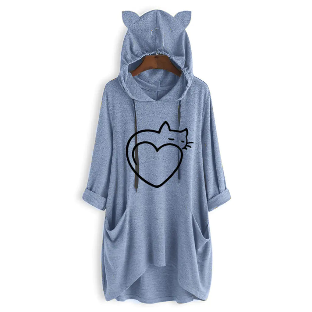 Women's Casual Hooded Sweatshirt - Loose Long Sleeve Top