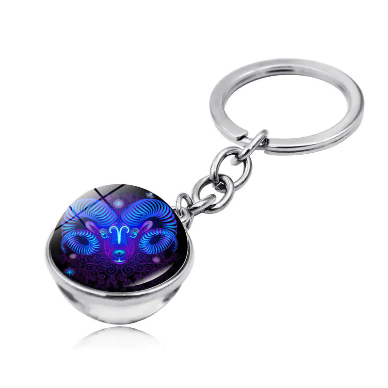 Zodiac Gemstone Double-Sided Glass Keychain
