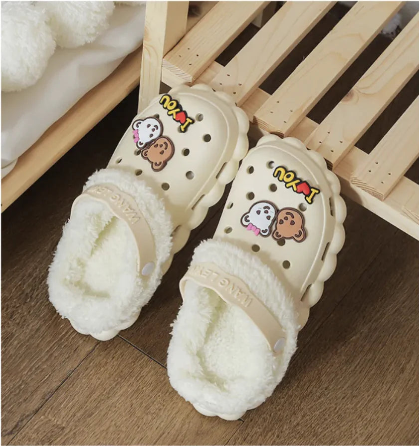Women's Thermal Plush Cotton Slipper Set