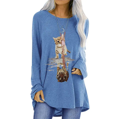 Loose Round Neck Long Sleeve Women's T-shirt