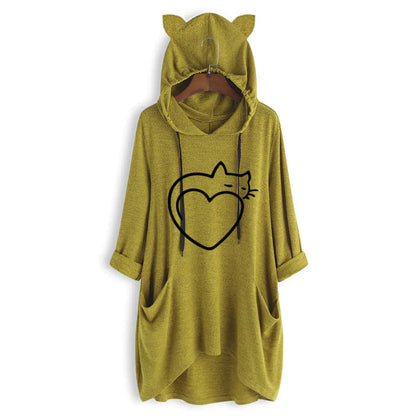 Women's Casual Hooded Sweatshirt - Loose Long Sleeve Top