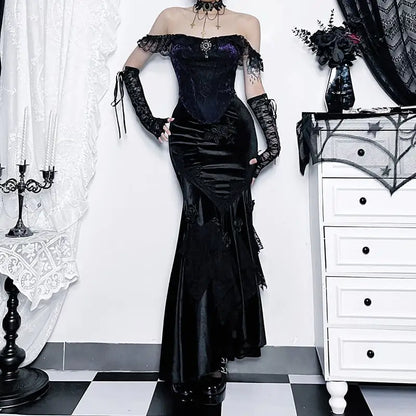 Elegant Slim-fit Dark Goth Fishtail Dress for Women