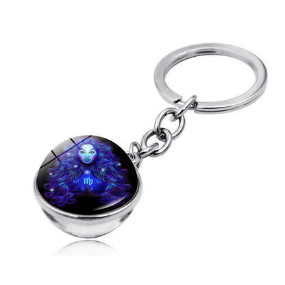 Zodiac Gemstone Double-Sided Glass Keychain