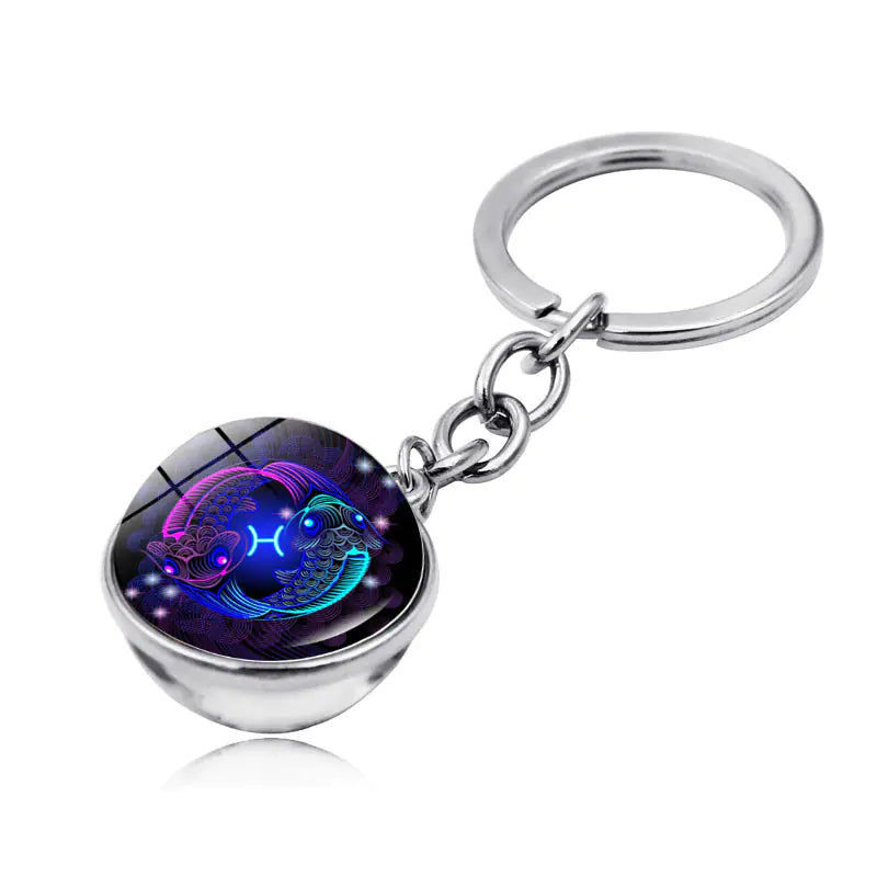 Zodiac Gemstone Double-Sided Glass Keychain