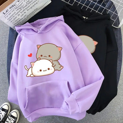 Harajuku Retro Cute Cat Print Men's Street Hoodie