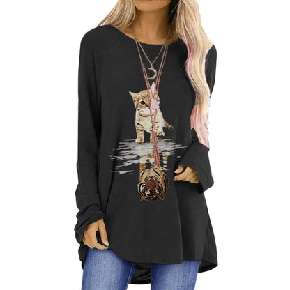 Loose Round Neck Long Sleeve Women's T-shirt