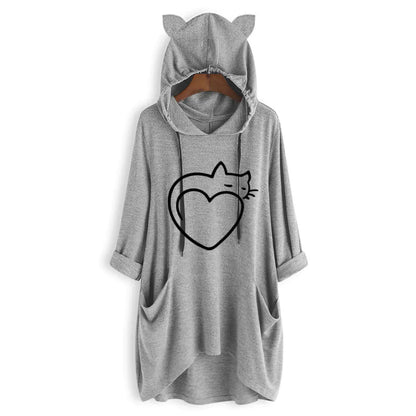 Women's Casual Hooded Sweatshirt - Loose Long Sleeve Top