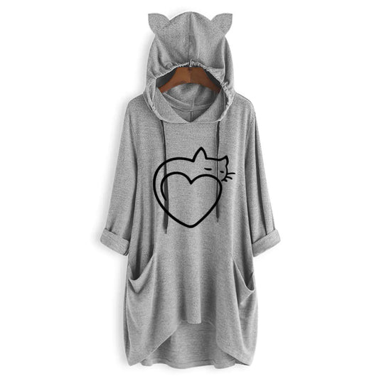 Women's Casual Hooded Sweatshirt - Loose Long Sleeve Top