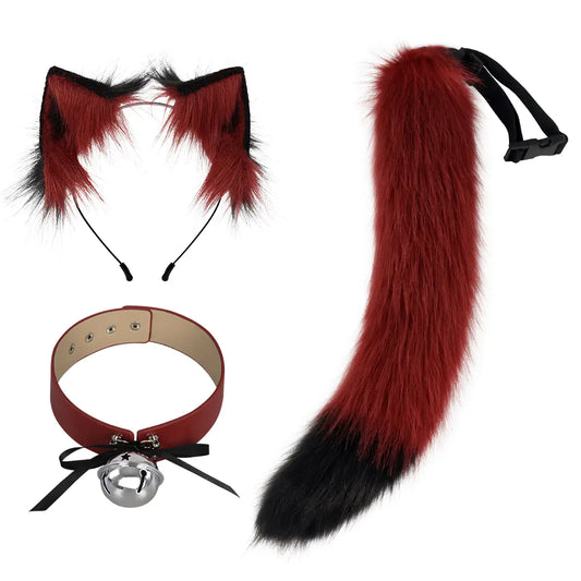 Handmade Plush Fox Set with Cat Ears and Tail