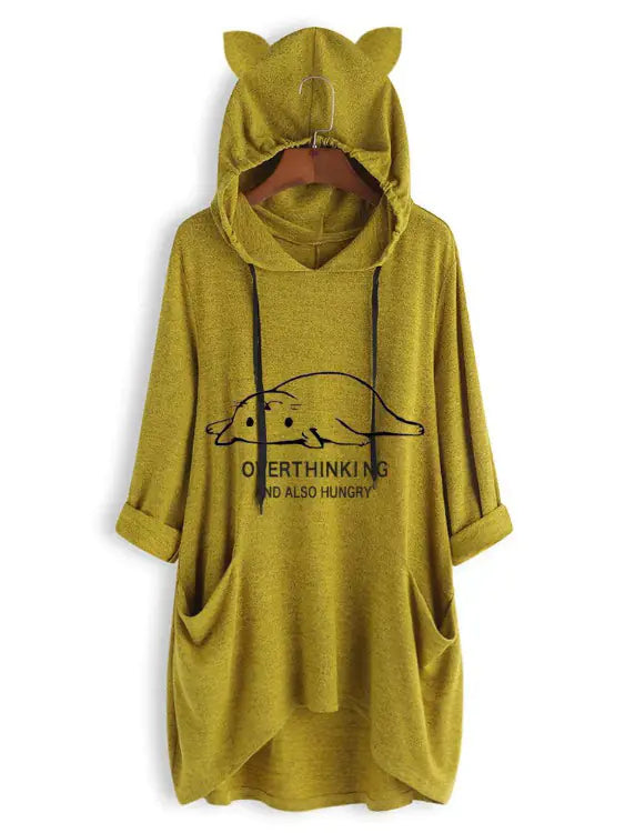 Women's Casual Hooded Sweatshirt - Loose Long Sleeve Top
