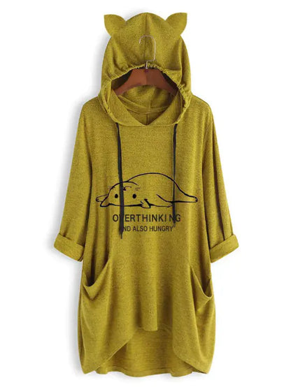 Women's Casual Hooded Sweatshirt - Loose Long Sleeve Top