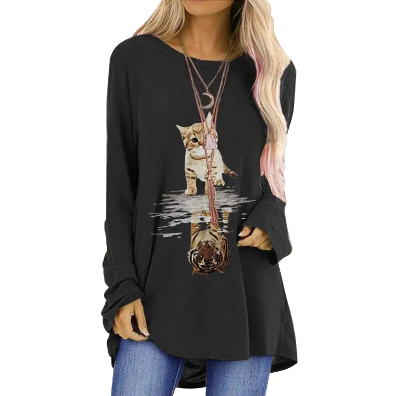 Loose Round Neck Long Sleeve Women's T-shirt