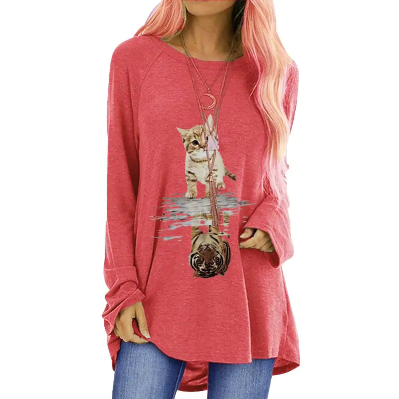Loose Round Neck Long Sleeve Women's T-shirt